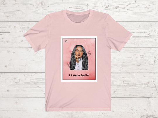 Discover Becky G Mexican Loteria T-Shirt: La Mala Santa. Reggaeton Shirt