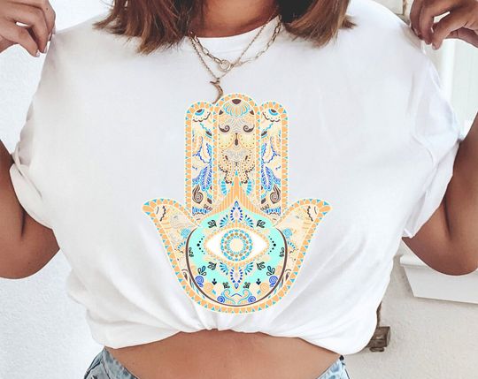 Discover Trendy Hamsa Shirt with Evil Eye Design