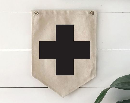 Discover Pennant Flag Wall Art, Home Office Decor, Kids Room Wall Decor, Hanging Sign, Swiss Cross Canvas Banner, Boho Decor