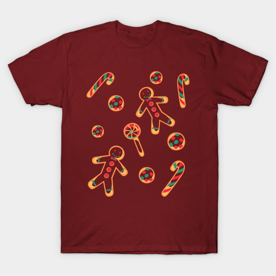 Discover Christmas Candies Gingerbread Man Pattern - Gingerbread Man - T-Shirt