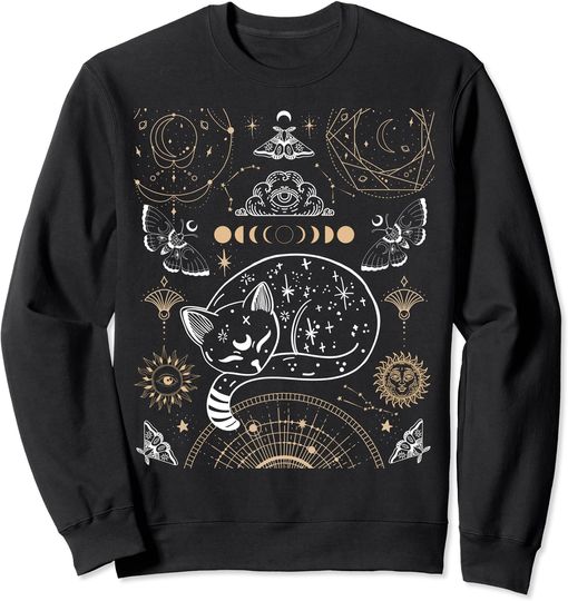 Discover Moon Sweatshirt Cat Luna Moth Moon Phases Dark Academia Aesthetic Occult