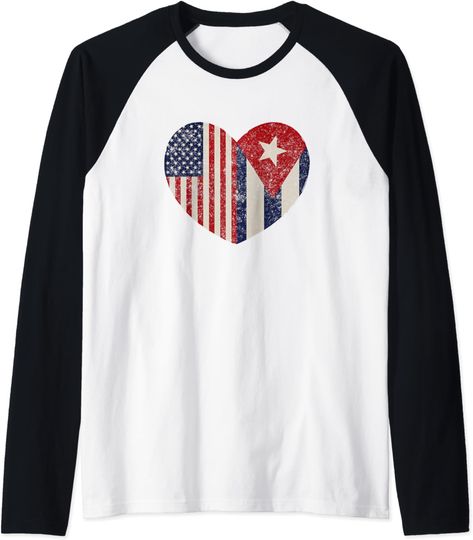 Discover Cuba American Flag Vintage Cuban American Raglan Baseball Tee