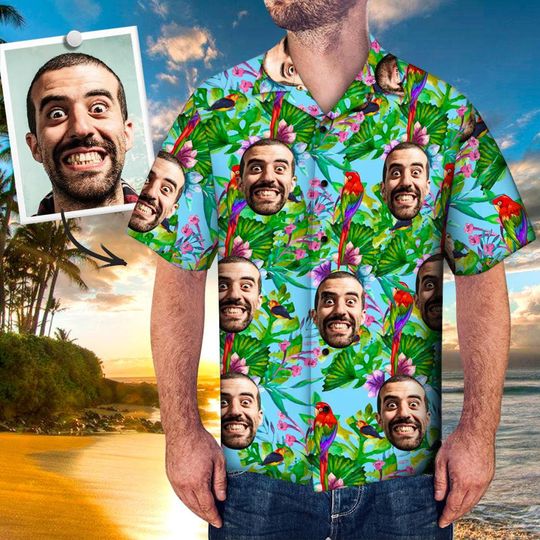 Discover Custom Photo Face Shirt - Custom Tropical Casual All Over Print Hawaiian Shirt - Best Gifts for Men - Beach Party T-Shirts