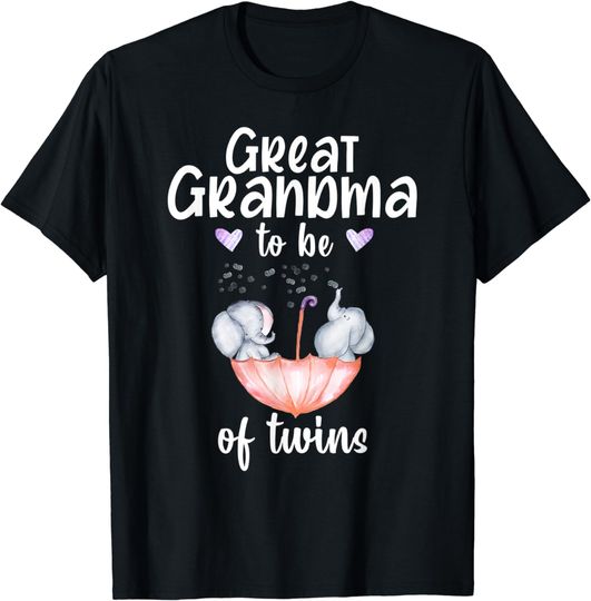 Discover Great Grandma To Be Of Twins Baby Shower Elephant T-Shirt