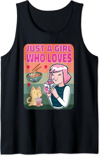 Discover Just A Girl Who Loves Anime Ramen Strawberry Milk Bubble Tea Tank Top