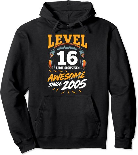 Discover 16th Birthday Gift Level 16 Unlocked Awesome Since 2005 Boys Pullover Hoodie