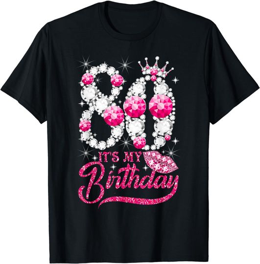 Discover It's My 80th Birthday Queen 80 Years Old Shoes Crown Diamond T-Shirt