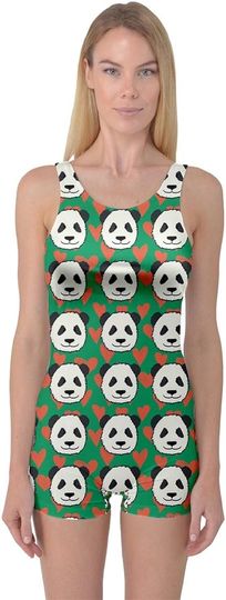 Discover Womens Swimwear Cartoon Funny Panda on A Blue Animal Boyleg One Piece Swimsuit