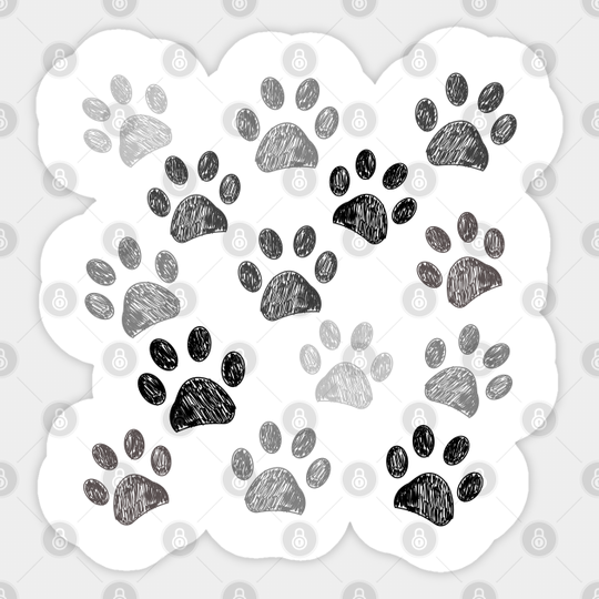 Discover Doodle paw print black white - Paw Print Black - Sticker
