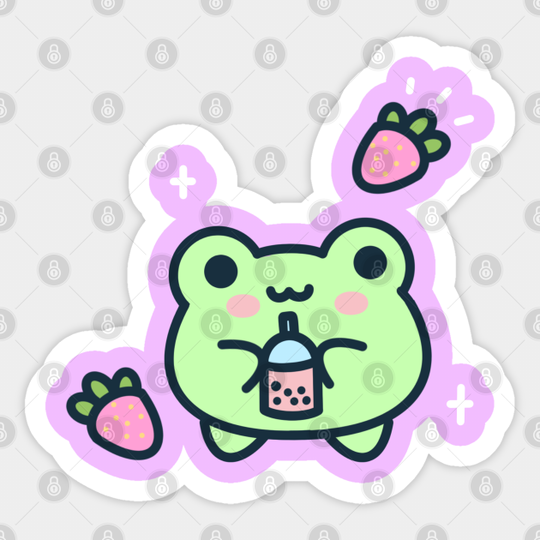 Discover Frog drinking strawberry boba - Kawaii - Sticker