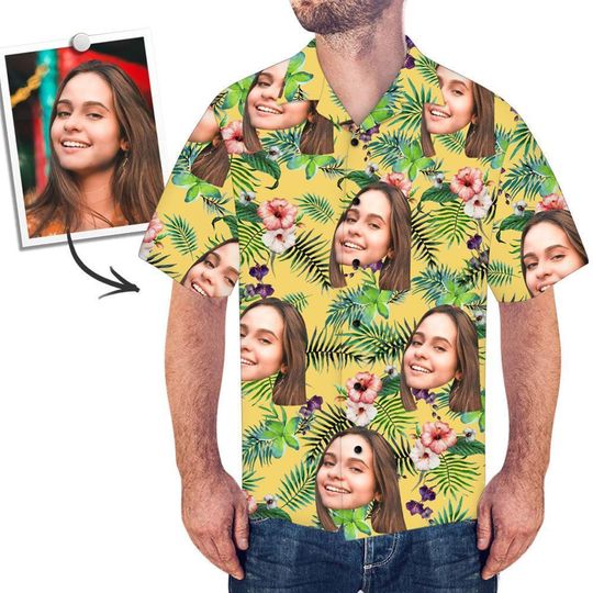 Discover Custom Photo Face Shirt - Men's Custom Face Tree Casual Button Down Short Sleeve Hawaiian Shirt