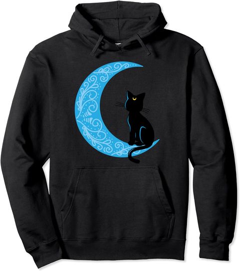 Discover Moon Hoodie Black Cat Crescent Moon Sailor Mum