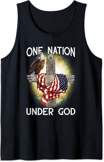 Discover Eagle with American Christian Cross One Nation Under God Tank Top