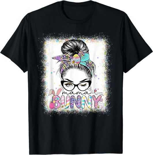 Discover Funny Mama Bunny Messy Bun Easter Day Family Apparel T-Shirt