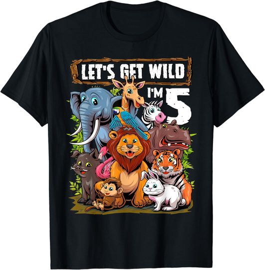 Discover 5 Year Old Zoo Birthday Safari Jungle Animals 5th Birthday T-Shirt