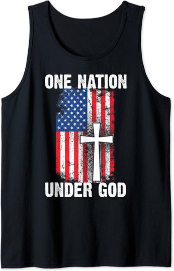 Discover Cool One Nation Under God Funny USA Flag Cross Patriot Gift Tank Top