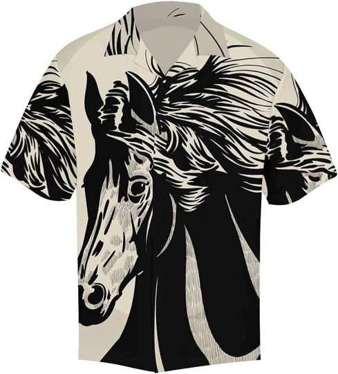 Discover Horse Watercolor Liquid Marble Hawaiian Shirt