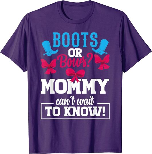 Discover Boots or Bows Gender Reveal Party Mommy Baby Announcement T-Shirt
