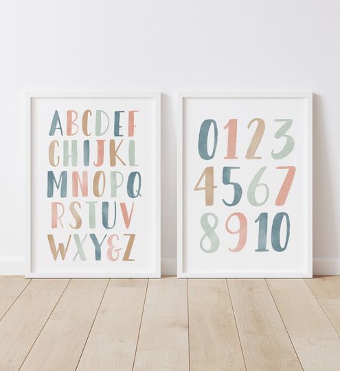 Discover Pastel Alphabet Poster, ABC Print, Numbers Print