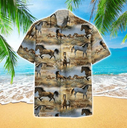 Discover Wild Horse Running Pattern Hawaiian Shirt