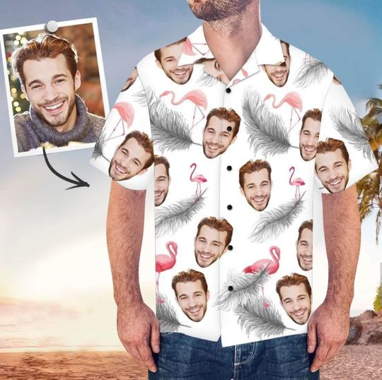 Discover Custom Face Flamingo Aloha Shirt