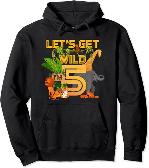 Discover Let's Get Wild 5 Years Old Birthday Zoo Family Matching Pullover Hoodie