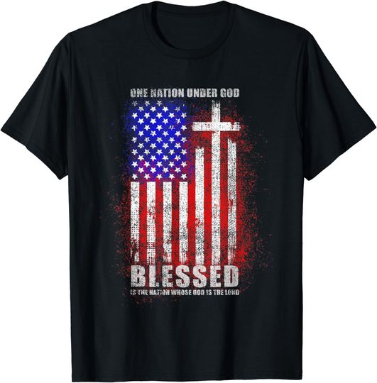 Discover Blessed One Nation Under God Christian Patriotic US Flag Men T-Shirt
