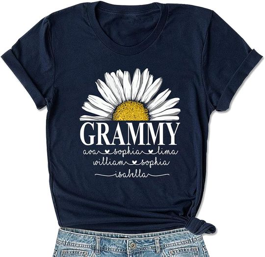 Discover Grammy Daisy T-Shirt, Personalized Grandma Shirt with Grandkid's Name Daisy Floral Shirt Gift