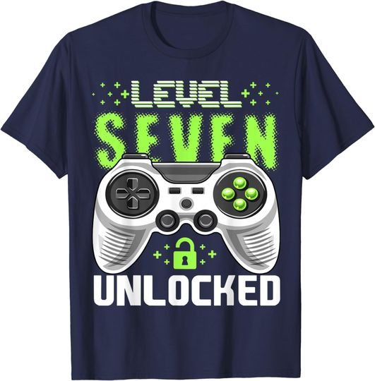 Discover Level 7 Unlocked Video Game 7th Birthday Gamer Gift Boys T-Shirt