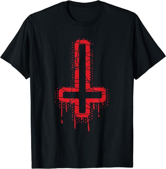 Discover Upside Down Cross Satanic Hail Satan 666 T-Shirt