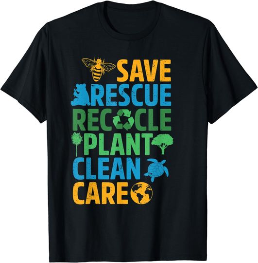 Discover Save Bees Rescue Animals Recycle Plastict Earth Day T-Shirt