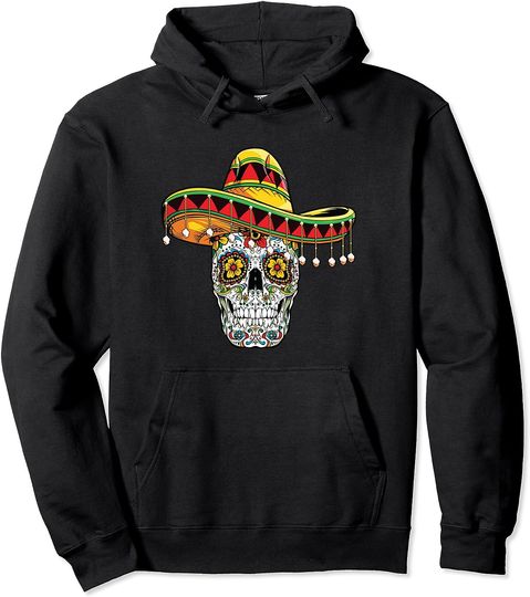 Discover Sugar Skull Poncho Hat Cinco de Mayo Day Of The Dead Pullover Hoodie