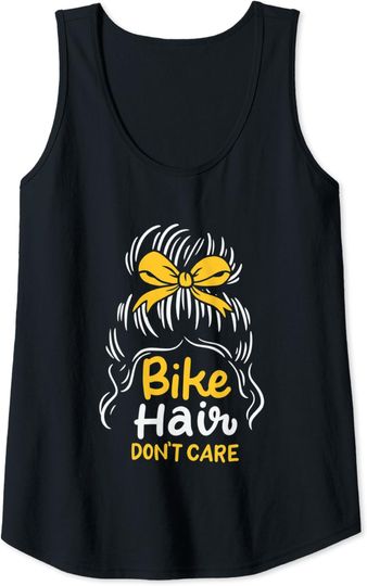 Discover Bike Hair Don't Care Funny Motorcycle Biker Life Messy Plait Tank Top