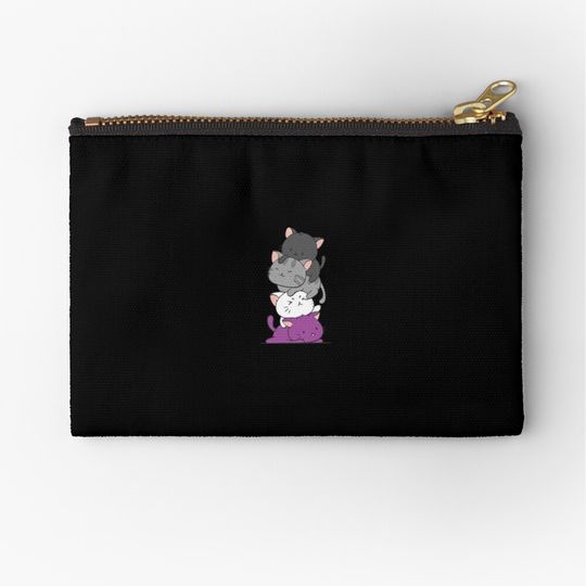 Discover Kawaii Cat Pile Anime Hoodie Asexual Pride Flag Kittens Zipper Pouch