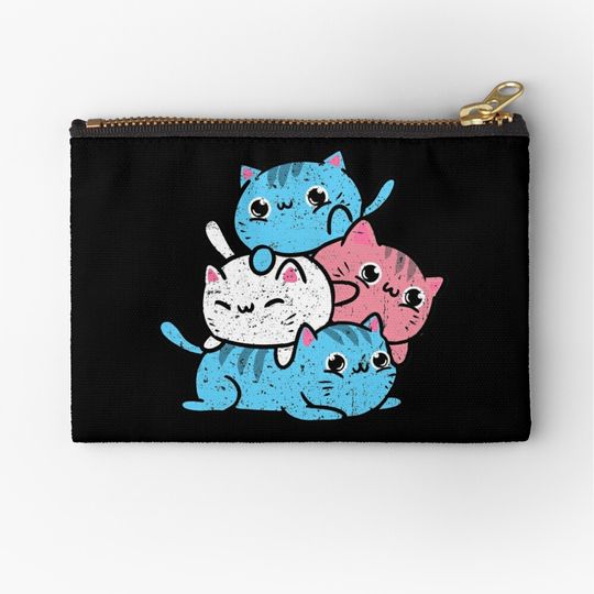 Discover Kawaii Cat Pile Trans Pride Vintage Zipper Pouch