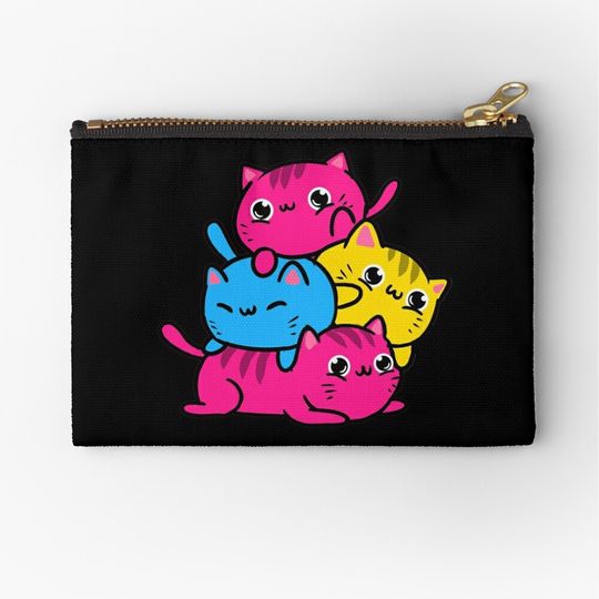 Discover Kawaii Cat Pile Pan Pride Zipper Pouch