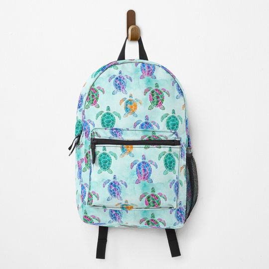 Discover Watercolor Sea Turtles in Tie Dye Rainbow Colors Backpack