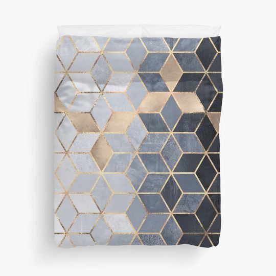 Discover Soft Blue Gradient Cubes Duvet Cover