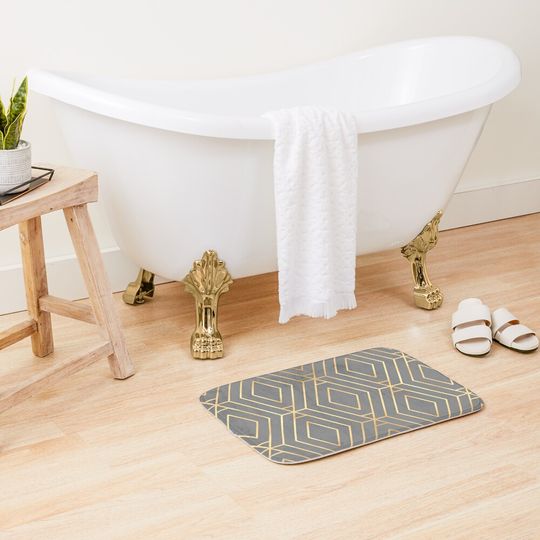 Discover Grey & Gold Diamond Geometric Bath Mat