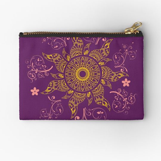 Discover Mandala Gold Flower Makeups Bag