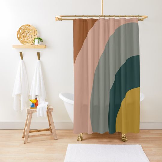 Discover Sound Waves Minimalist Pattern in Mustard Yellow Shower Curtain