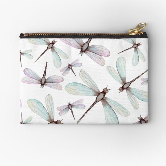 Discover Watercolor Romantic Dragonflies Zipper Pouch
