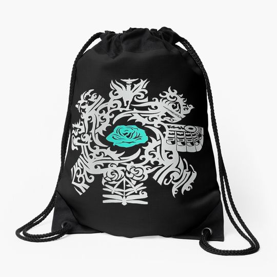 Discover Logo Chilli Green Roses Drawstring Bag
