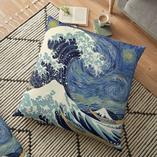 Discover Starry Night and The Great Wave off Kanagawa Floor Pillow
