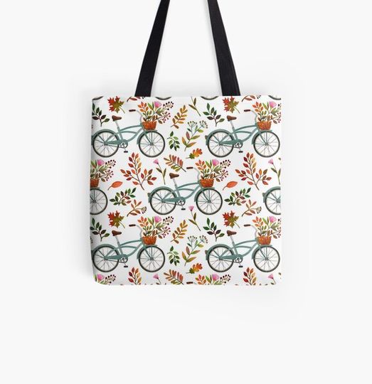 Discover Autumn bike ride on white background Bag