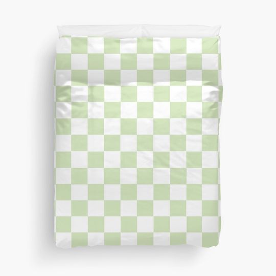 Discover pastel green plaid pattern  Duvet Cover