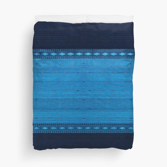 Discover Indigo Ocean Blue, Traditional North Moroccan Handmade Style Design  Duvet Cover