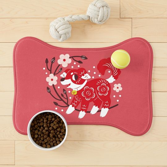 Discover Dog happy new year  - Pet bowl mat