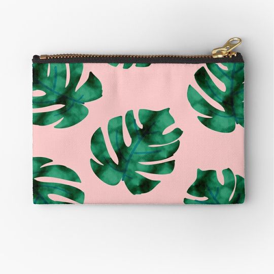 Discover Tropical Fern Leaves On Peach Makeup Bags