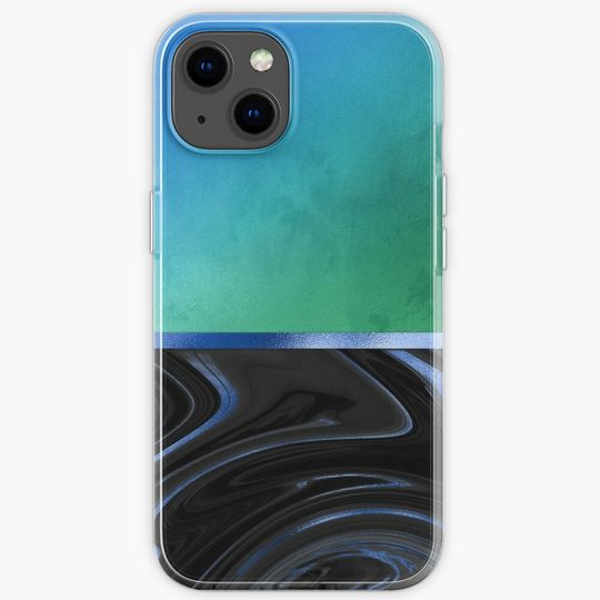 Discover Blue Green Ombre And Black Blue (Faux) Marble iPhone Case